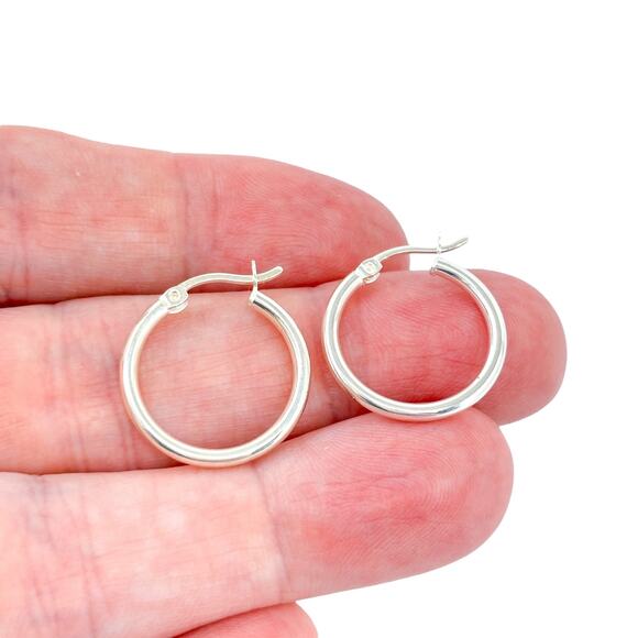 Vintage SU Sterling Silver 925 Classic Hoop Earrings - Picture 1 of 6